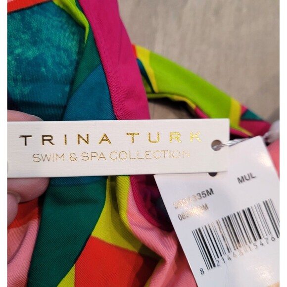 NWT $154 Trina Turk Sz 12 Palm Leaf Ruffle One-Piece Swimsuit Tropical Colorful - Picture 4 of 8